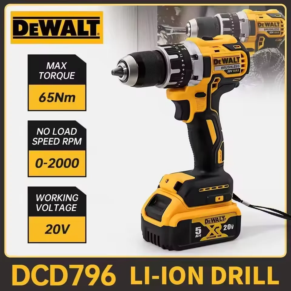 

Dewalt DCD796 13 мм Бесщеточная ударная электрическая дрель Многофункциональная аккумуляторная отвертка Перезаряжаемая батарея 20 В Электроинструменты