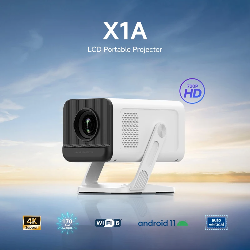 

Original X1AQ Portable LCD Projector Native 720P 4K Decoding Support Android 11 WiFi6 Auto Keystone Correction Youtube Netflix