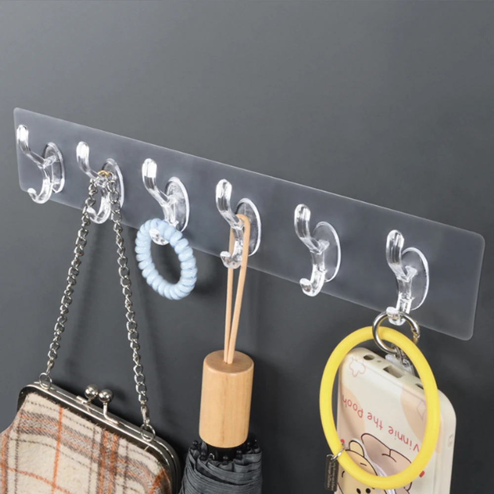 6Row Multipurpose Hooks Bathroom Adhesive Wall Hook Hanger Bath Room Hardware Coat Rack Hanging WallClothes Hanger Rack Bathroom