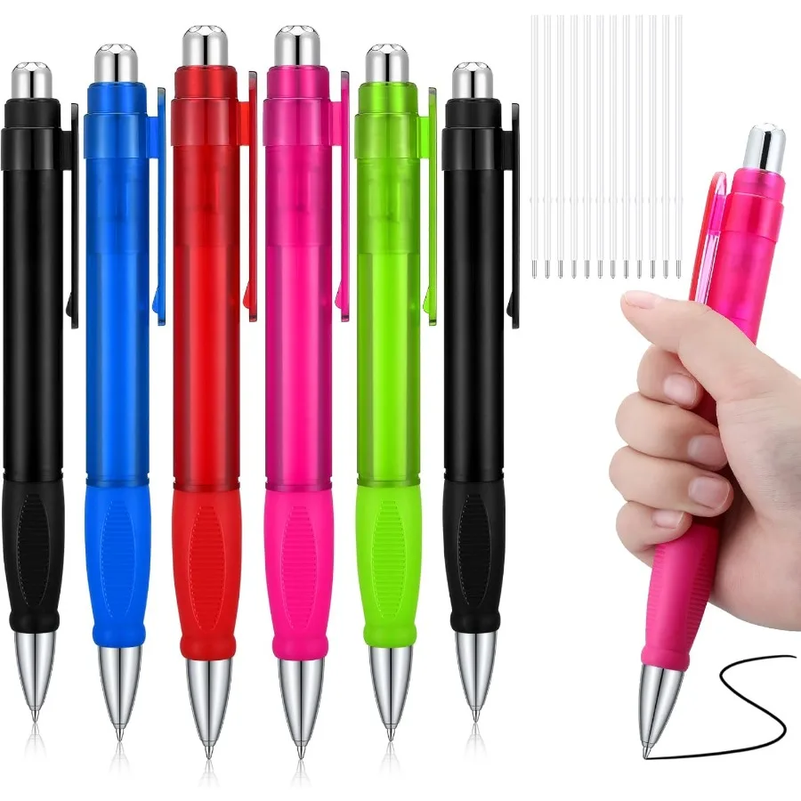 6 قطع من أقلام الدهون الكبيرة سهلة الإمساك بالحجم العملاق أقلام كبيرة الحجم مع عبوات حبر جاف كبير جدًا نقطة كرة سمينة سوداء ريت #1