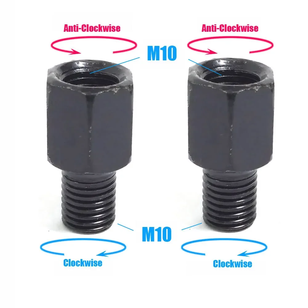 1 Paar schwarze Motorrad-Spiegeladapter M10 10 mm M8 8 mm Rückspiegel Umwandlungsschraube im Uhrzeigersinn Anti-Uhr Rechts-Links-Gewinde
