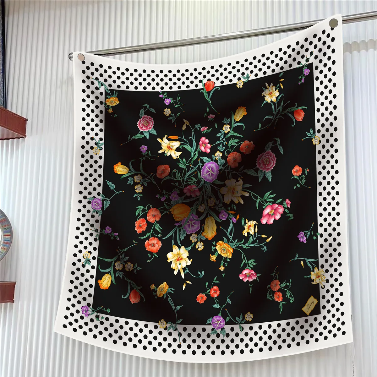 Silk Scarf Women Plants Flowers Print Square Scarves Head Echarpes Foulards Femme Wraps Beach Shawls Bandana Lady Hijabs Poncho