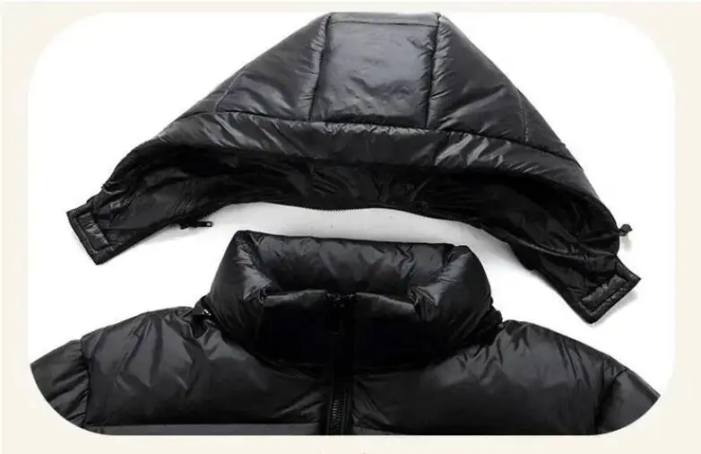 الشتاء الرجال سترة فاخرة الأزياء زوجين الأبيض بطة أسفل رشاقته الدافئة مقنعين سترة عالية الجودة الذكور أبلى يندبروف معطف #5