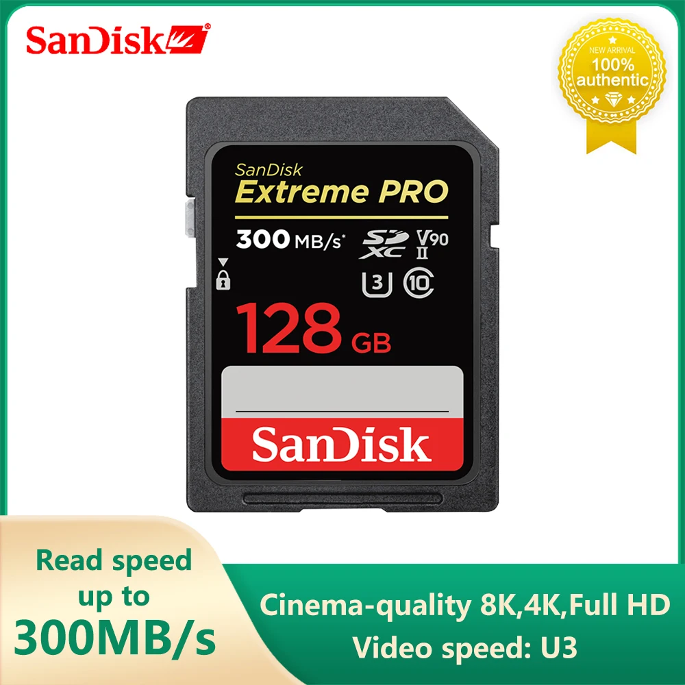 SanDisk V90 Memory Card Extreme PRO SDHC SDXC UHS-II Cards 300MB/s 128GB 64GB 32G U3 Flash SD Card For Camera Camcorder