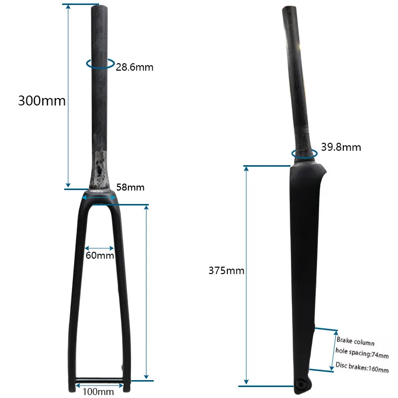 700C Carbon Fiber Road Bike Front Fork Tapered Flat Mount Disc Brake 28.6mm Thru Axle 100*12mm Bicycle Fork Support Bracket view 6