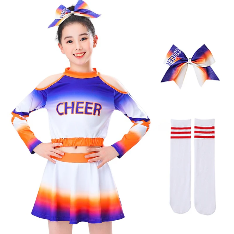 

High Quality School Girl Women Cheer Uniform Set Long Sleeves With Flash Diamonds Team Stage Performances Cheerleading Costumes