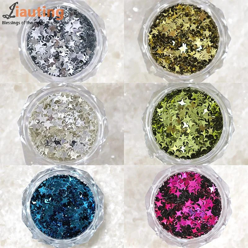 1Jar 2mm Star Nail Glitter Four Cornered Star Nail Glitter Shimmering Glitter Starburst Sequin Nail Art Decorative Materials