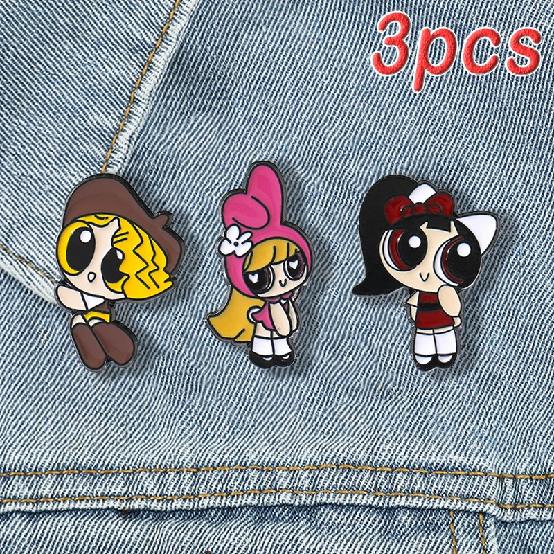 

Powerpuff Girls Enamel Pins Cartoon Cute Metal Brooch Badges for Women Girls Anime Figure Backpacks Pin Accessory Jewelry Gift