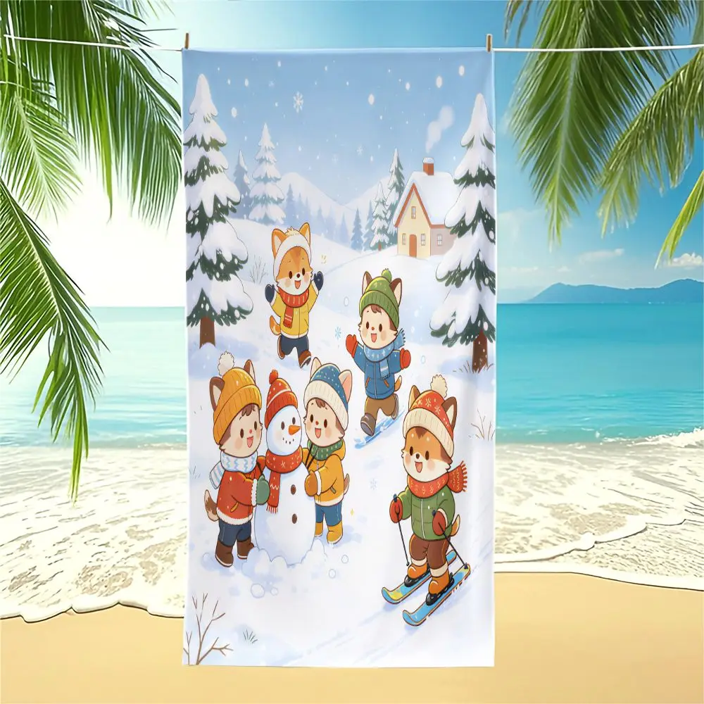 Winter Ski Shiba Digital Print Beach Towel Pool Towel Camping Towel Bath Towel Blanket Outdoor Winter Travel Bath Gear