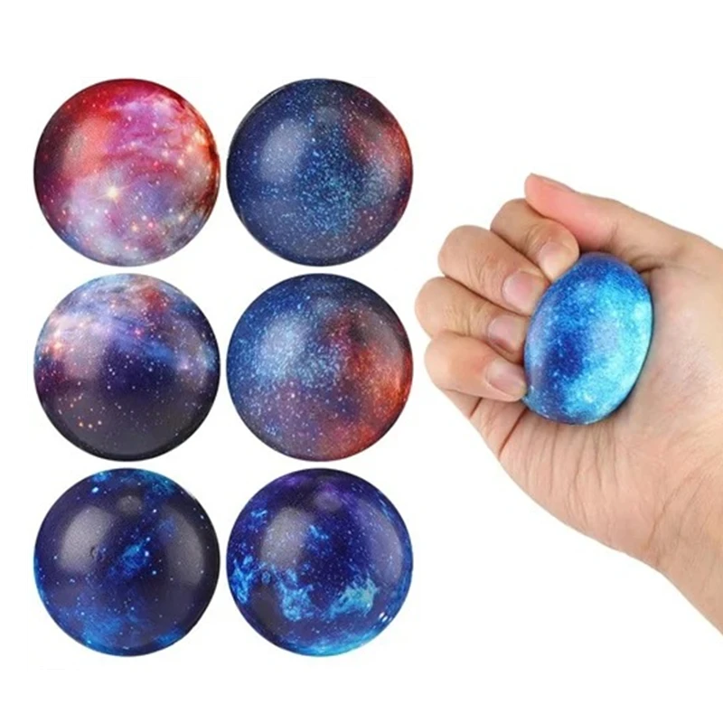 Palline antistress Galaxy da 6 pezzi - Giocattoli da spremere in schiuma per spazio esterno, set antistress morbido e squishy a vita lenta, palline per cani da compagnia