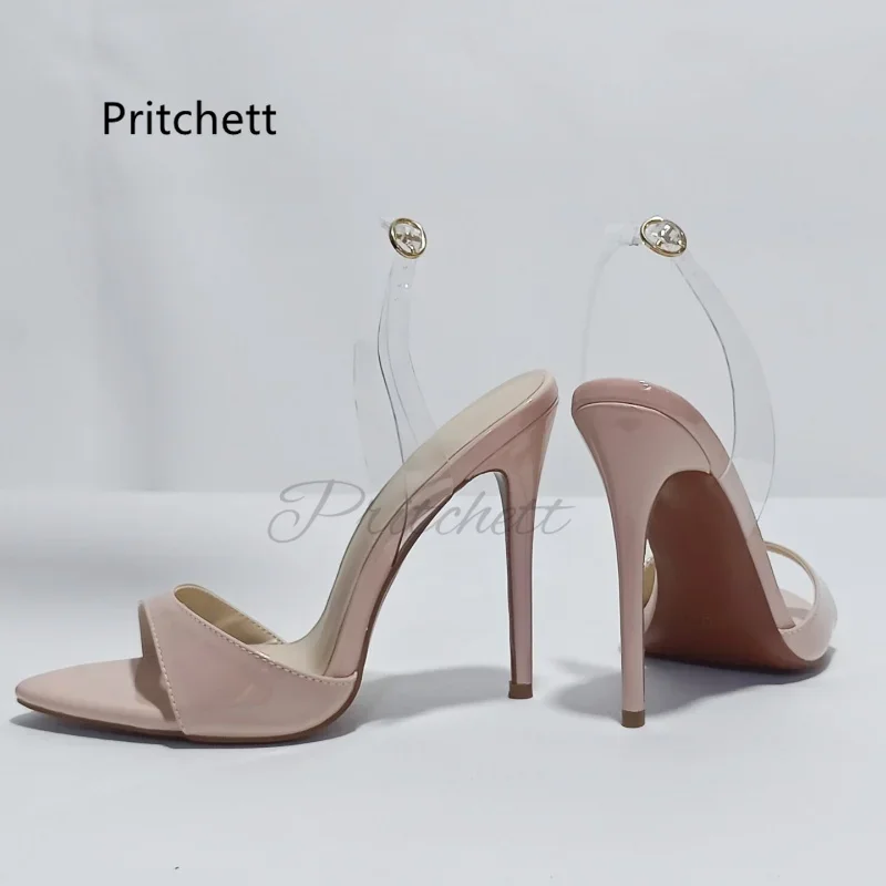

Patent Leather High Heels Sandals for Women Solid Colors Pointed Toe Stiletto Summer Yellow Orange Nude Pink Office Shoes