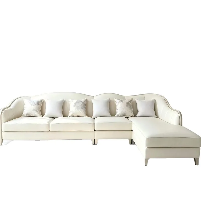 Corner sofa all solid wood sofa L-shaped concubine simple size apartment living room luxury leather sofa