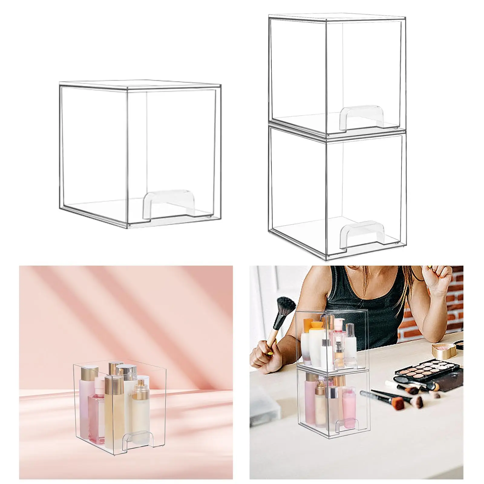 Makeup Organizer Box with Lid Stackable Storage for Countertop And Vanity