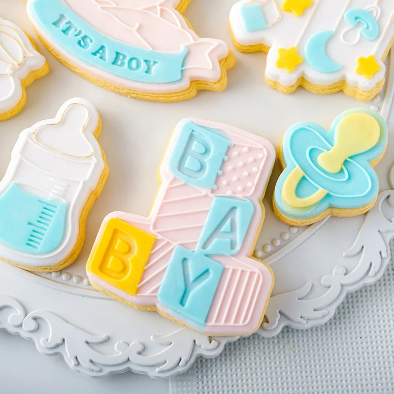 Acrylic Baby Shower Embossed Mold Baby Birthday Cookie Press Stamp Embosser Cutter Fondant Sugar Craft Cake Decoration Tools