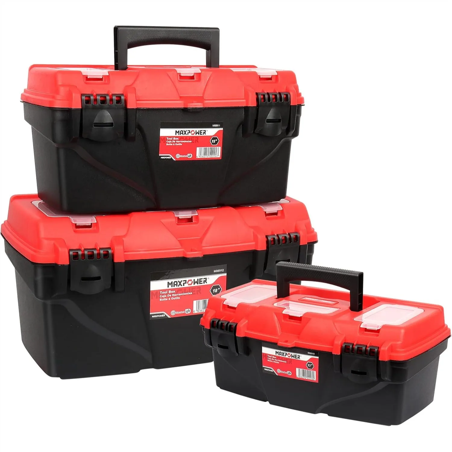 

Portable Tool Boxes with Removable Trays, 3-Pack Plastic Tool Storage 13-17 Inch, Organizer for Small Parts