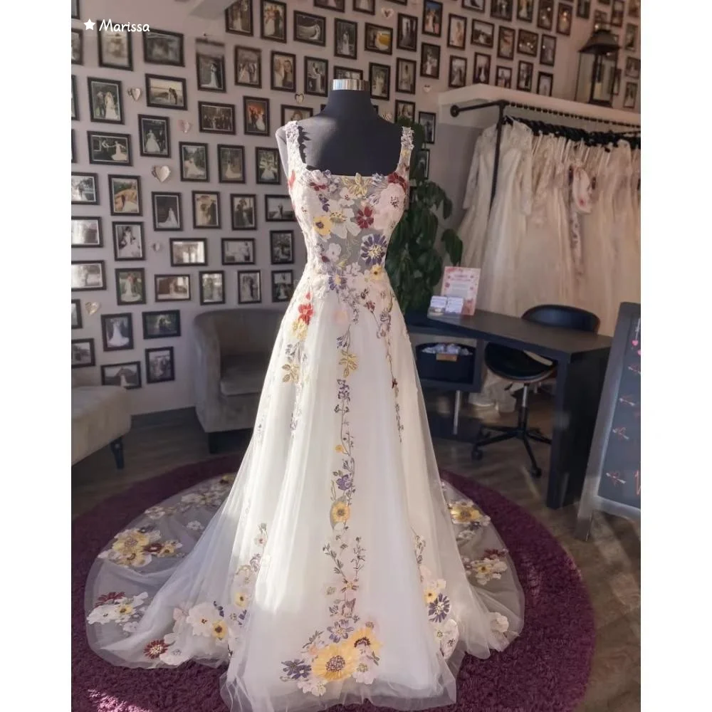 

Marissa Tulle Printing Evening Dresses for Luxury Party Line A Custom Made Elegant Gowns Backless Long Sleeves Prom Dress 2025
