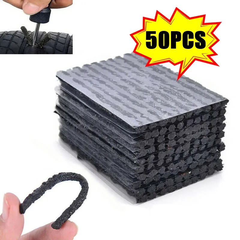 50PCS Black Tubeless Tire Repair Strips Stiring Glue for Tyre Puncture Emergency Car Motorcycle Bike Tyre Repair Rubber Strips