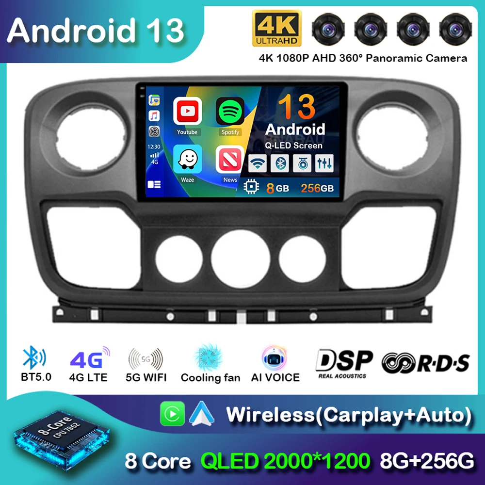 

Android 13 Carplay Car Radio For Renault Master Nissan NV400 Opel Movano 2010-2021 Navigation GPS Multimedia Player Stereo Audio