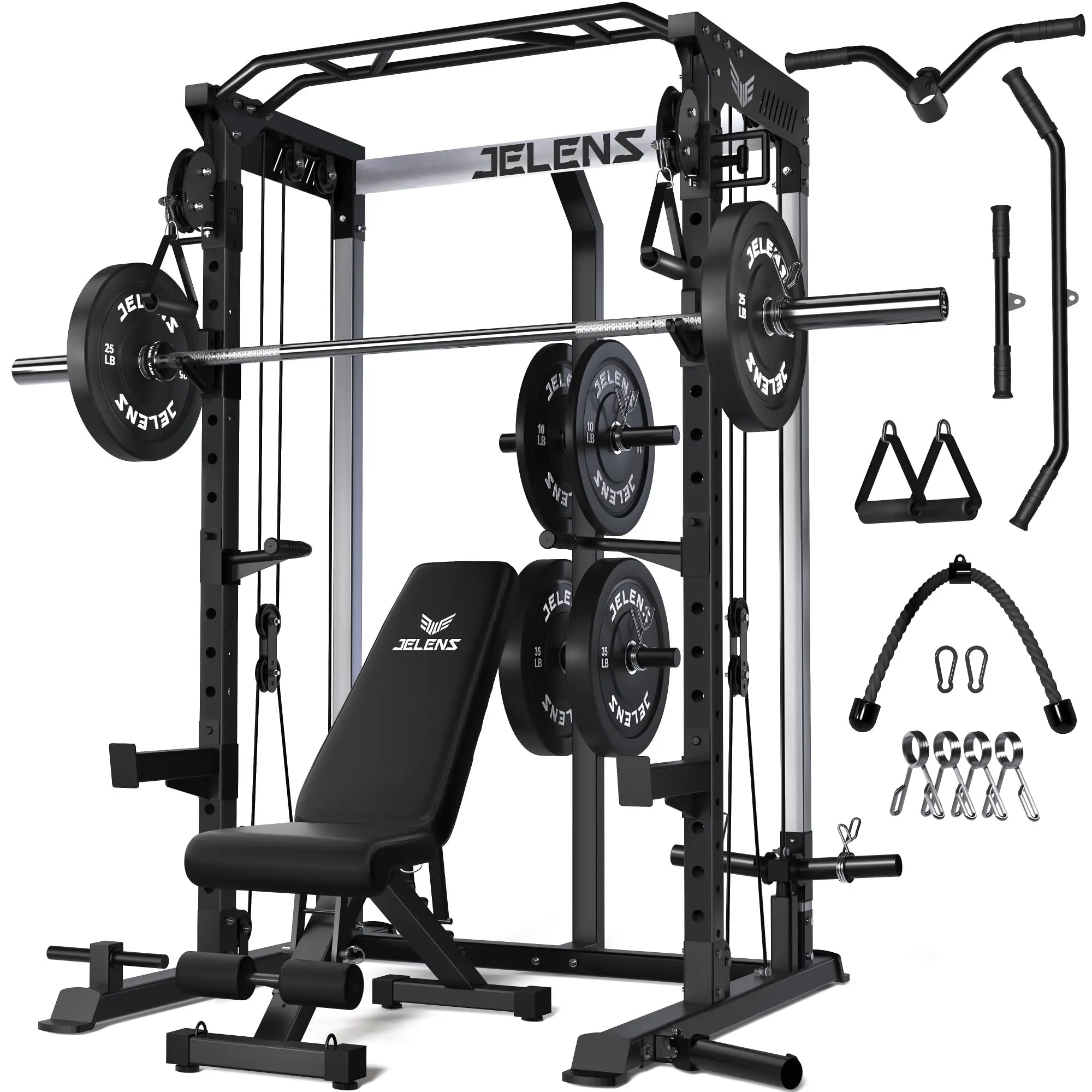 C21 Power Cage, 2000LBS Multi-Function Power Rack with Independent Dual Pulley System, All-in-One Squat Rack for Cable