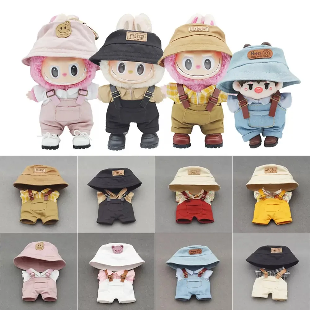 

17cm Mini Doll'S Clothes Outfit Accessories For Labubu V1 V2 V3 Striped overalls hats glasses shoes Cool handsome Clothing Gift