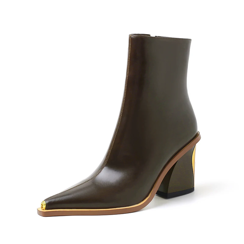 

Women genuine cow leather shoes Ankle Ladies Pointed Toe Short Boots Slip On Zipper winter Shoes