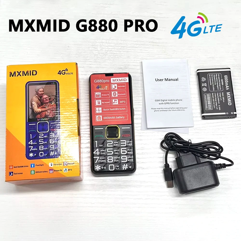 MXMID G880 PRO 4G Cell Phone 2.4 Inch LCD Display Large Fronts Big Volume For Elder 6800mAh Torch light Russia Keyboard Phones