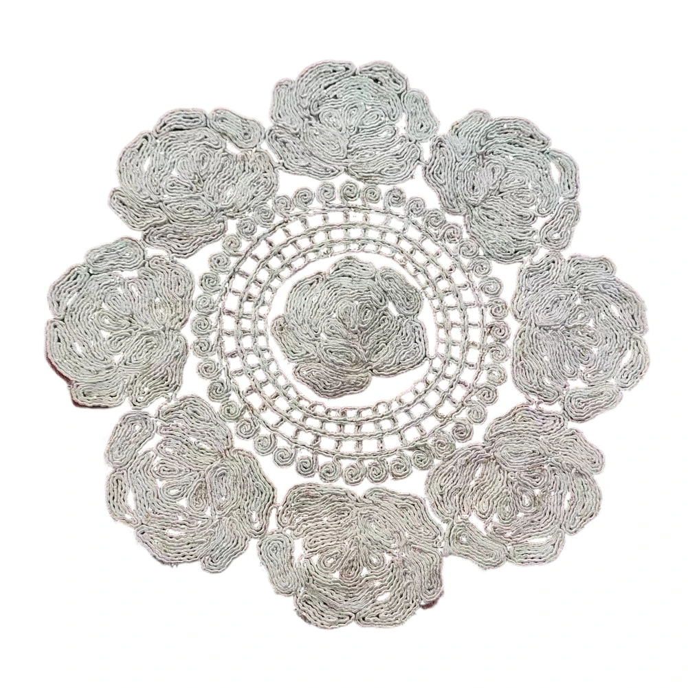 Beige Lace Doily 12.6 Inch Crochet Placemat with Delicate Flowers Rustic Table Mat for Dining Kitchen Table Decoration
