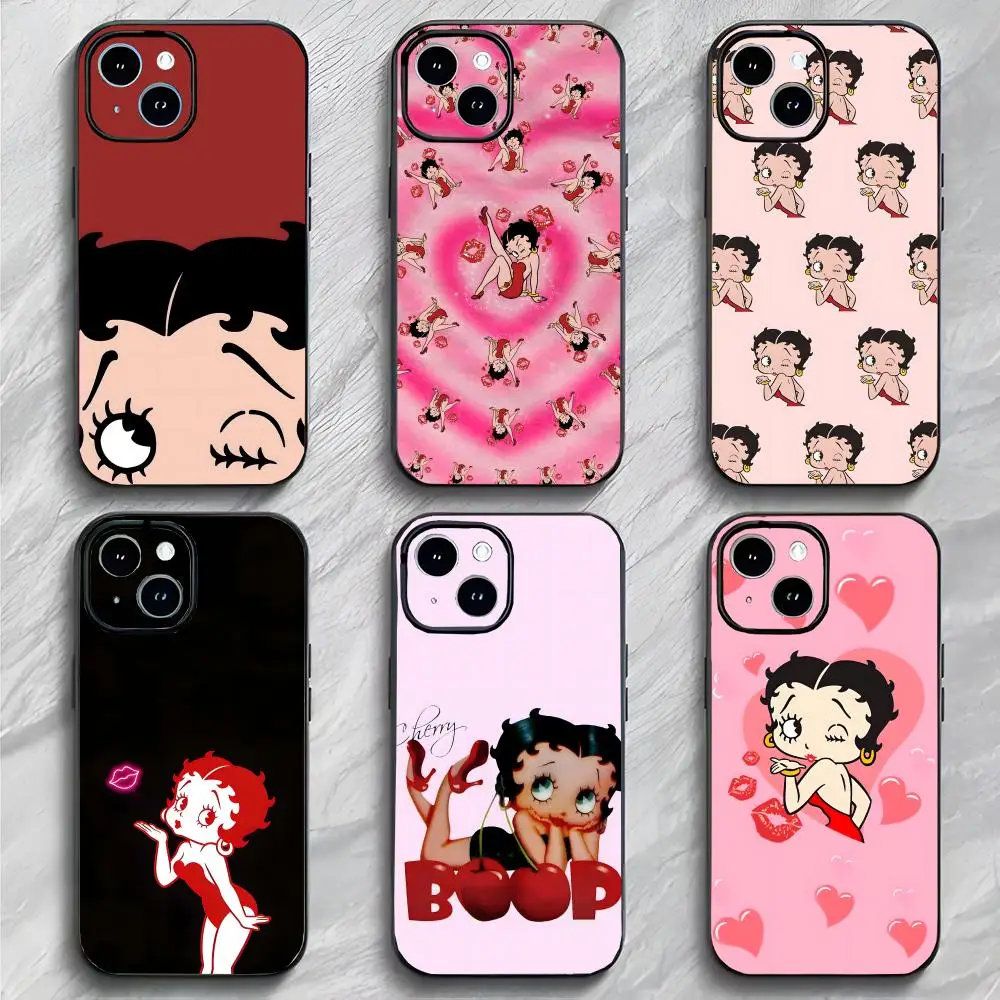 Retro Cartoon B-Betty Boop Phone Case Black Matte Thin Anti-collision Phone Case For IPhone17 16 15 14 ProMax