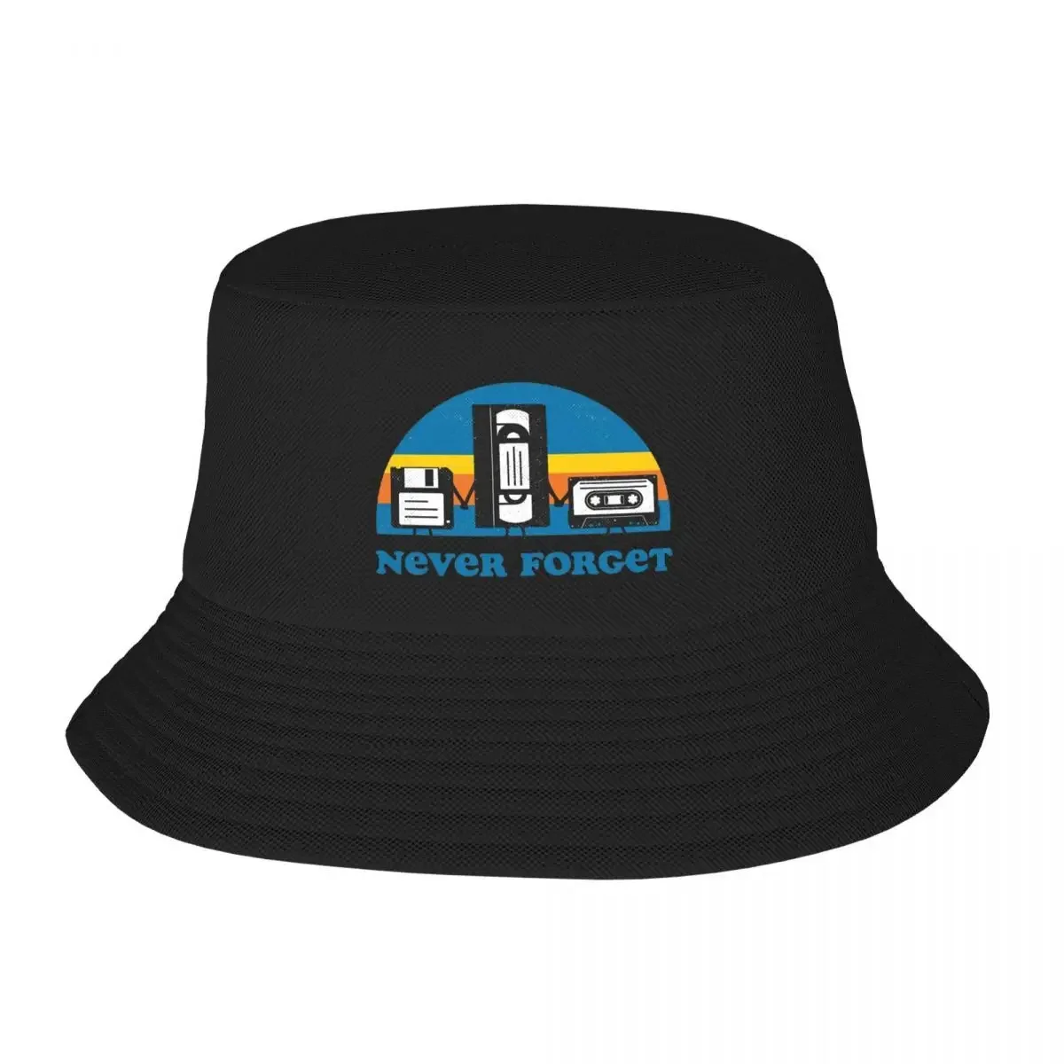Novo chapéu de praia anti-UV com tema de tecnologia, estilo nerd, com estampa de disquete e cassete VHS, tipo boné de beisebol e pescador.