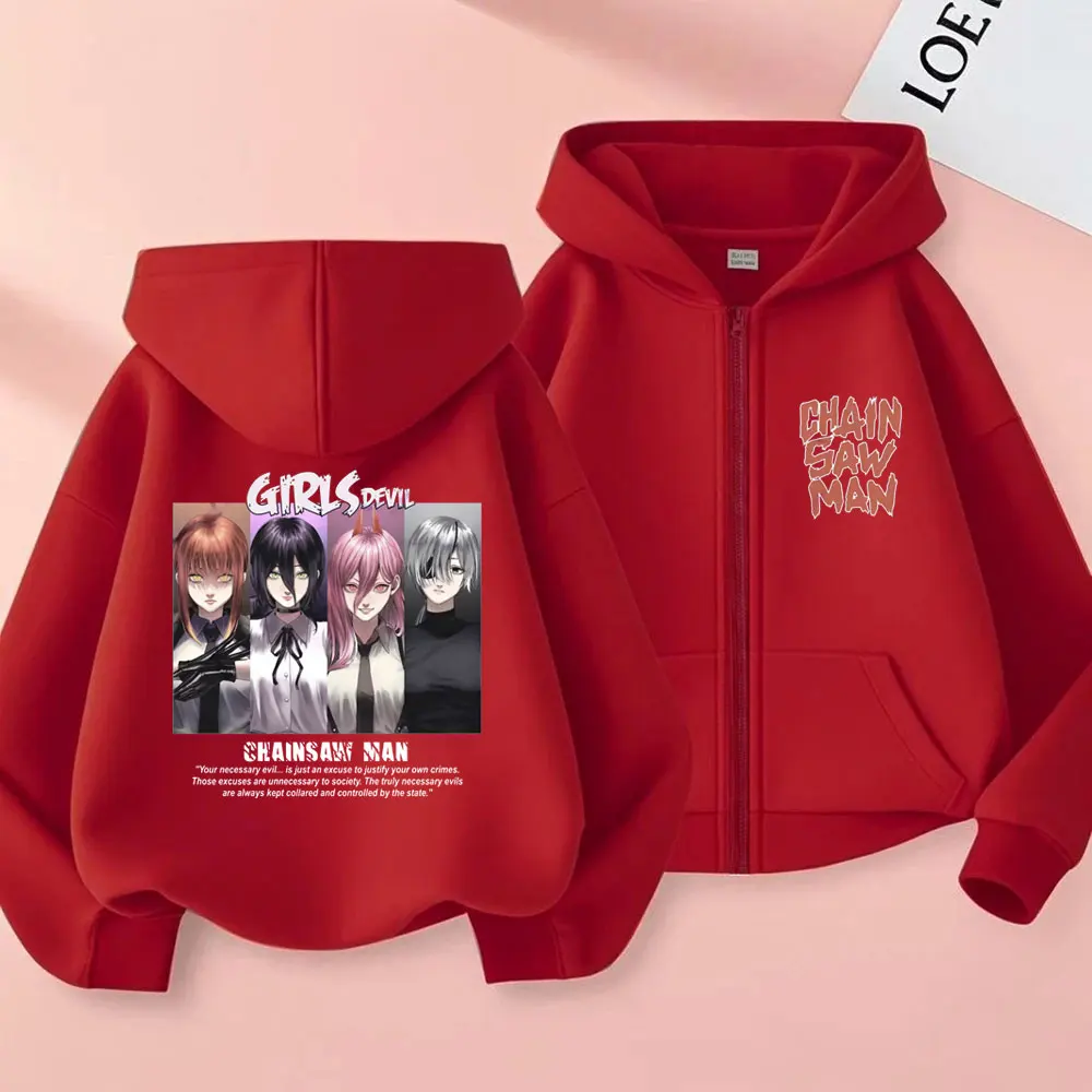 أنيمي بالمنشار رجل ماكيما ريز باور هيمينو الجرافيك قلنسوة بسحاب الرجال النساء الملابس موضة عادية المتضخم زمم سترة معطف