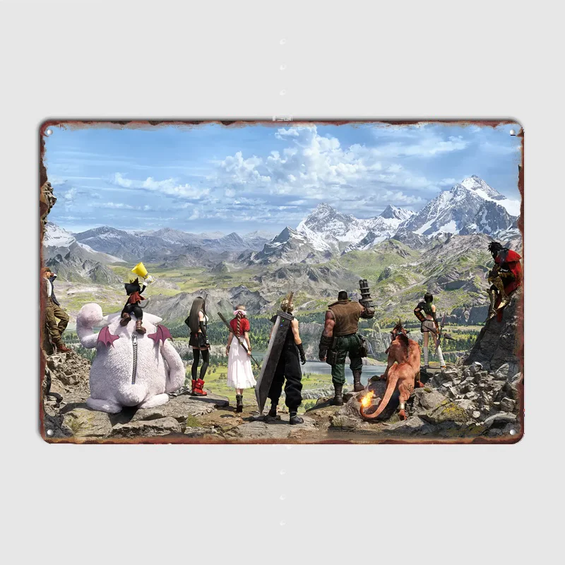 Final Fantasy VII Remake Group Shot Retro Poster Metal Posters Sign Indoor Outdoor Room Decoration Home Bar Decor Wall Decor