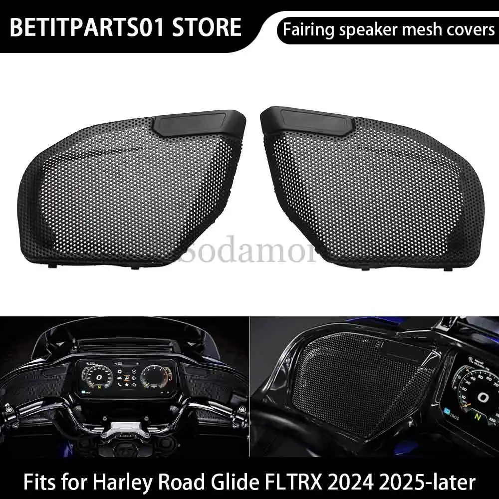 

Motorcycle Accessory 1 Pair Front Fairing Speaker Mesh Grills Kit Black For Harley Road Glide CVO ST FLTRXSTSE 2024 2025-Later