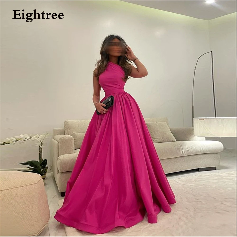 

Eightree Fuchsia Prom Dress Elegant Saudi Arabia Stain Sleeves Robes De Soirée Long Evening Dresses Formal Occasion Party Gowns