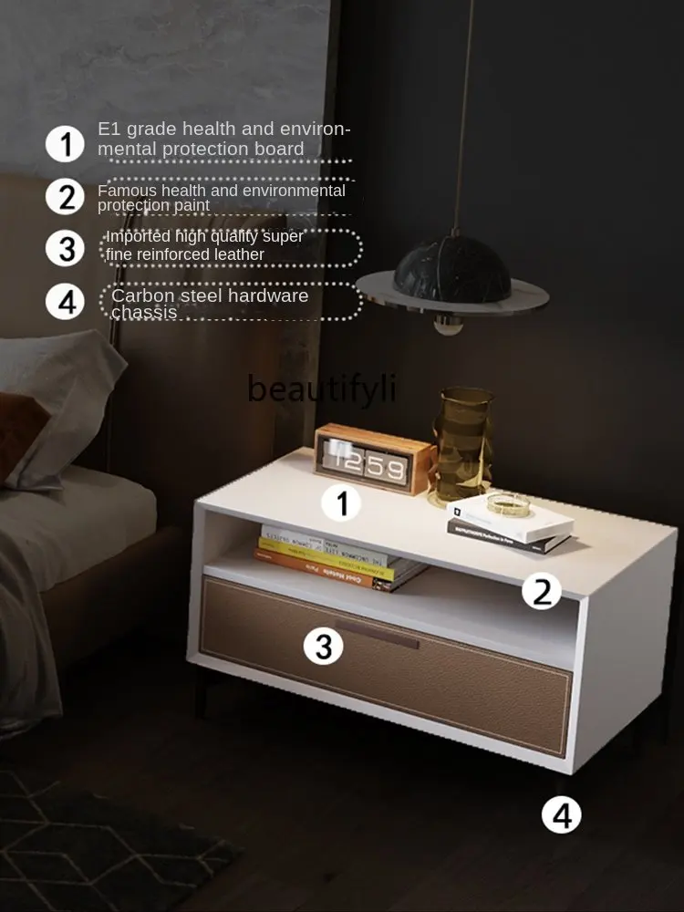 zq Lengthened Light Luxury Bedroom Bedside Table Modern Minimalist Small Bedside Cabinet Bedside Storage Cabinet Small Cabinet