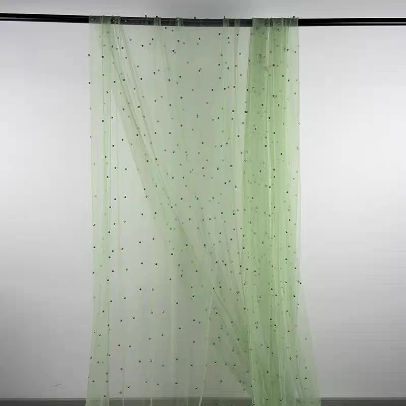 Sage Green Tulle Fabric with Pearl Bead for Bridal Veil Lace,Wedding Dress,Party Decor,Costume,Table Runner Tablecloth Decor view 4