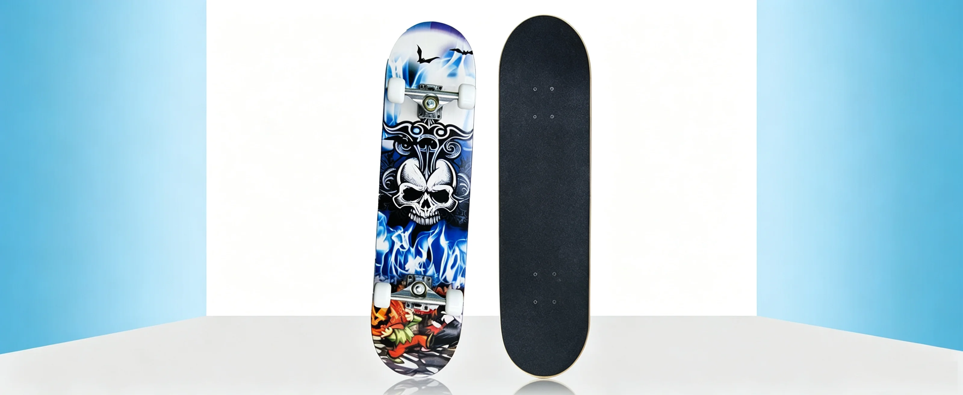 Skateboard für Kinder, Jugendliche und Erwachsene mit Abec-7-Kugellagern, 85A Anti-Rutsch-Glanz, Muet Funboard-Rad für Anfänger, Totenkopf-Muster – Detail 2