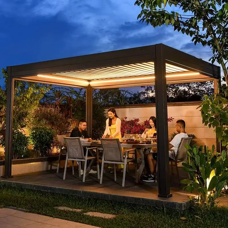 Bioclimatic Aluminum Pergola Motorized Adjustable Louver Outdoor Garden Gazebo