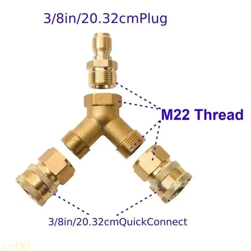 

Q2Q4 Garden Hose Quick Connection Triple Splitter Adapter 3/8inch Water Hose Connector Quick Release High Pressure Car Washer