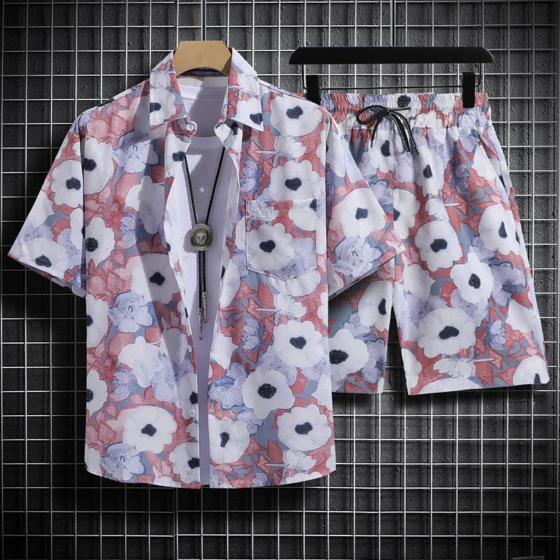 Short Sleeve Floral Shirt Beach Suit Suit Men\'s Seaside Travel Clothes Hawei Style Thai Travel Couple Casual Tops