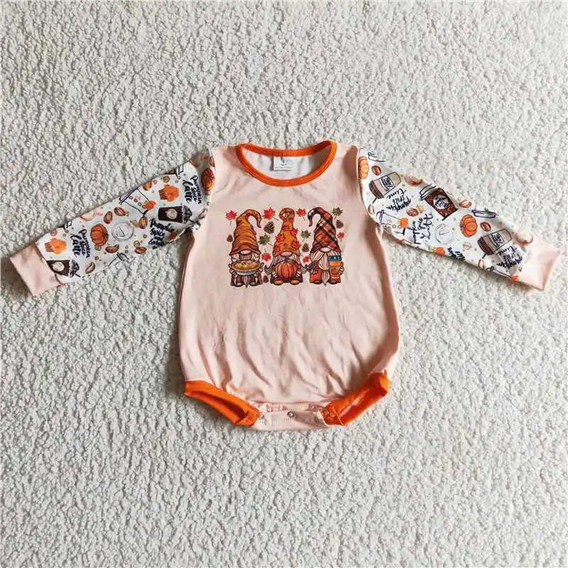 Thanksgiving Three Little People Pumpkin Long Sleeve Bodysuit