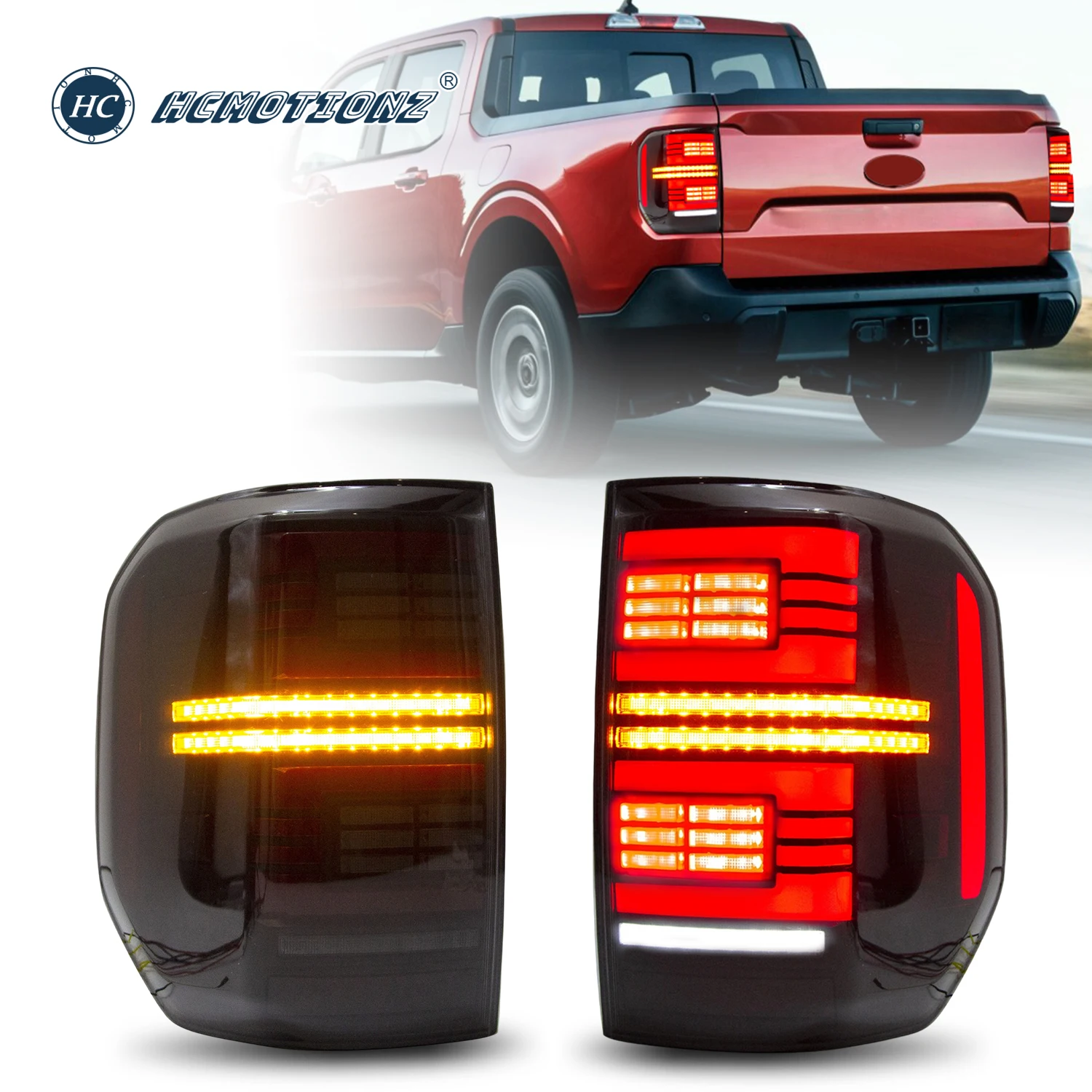 HCMOTIONZ LED Tail Lights for Ford Maverick 2022-2025 Lariat XL XLT Car Rear Lamps Assembly DRL Start up Animation