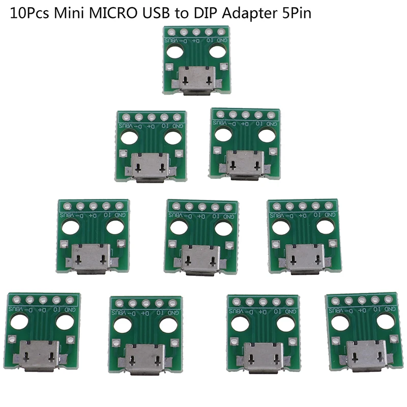 10Pcs MICRO USB to DIP Adapter 5Pin Female Connector PCB Converter Board