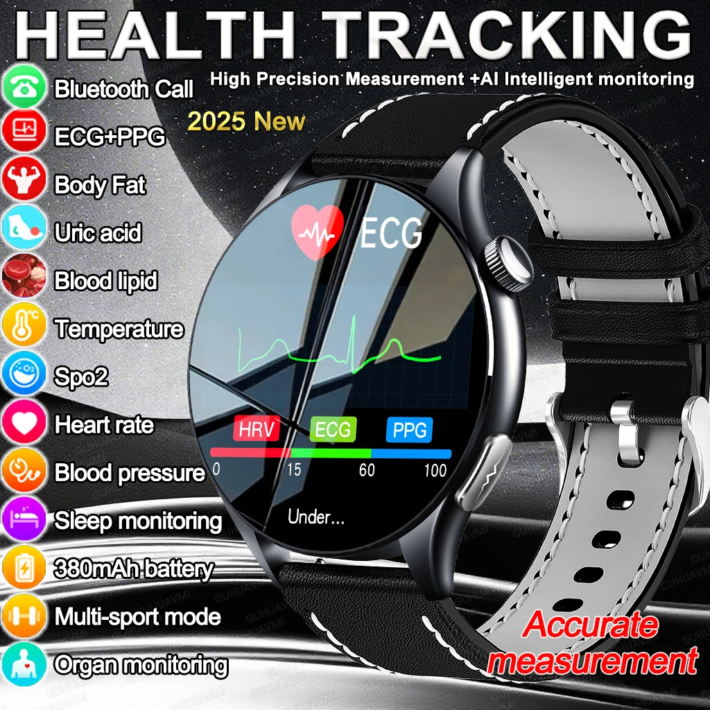 

2025 New Health Tracker Watch Blood Lipids Uric Acid Smart Watch Men ECG Body Analysis BT call NFC Precision measure Smart watch