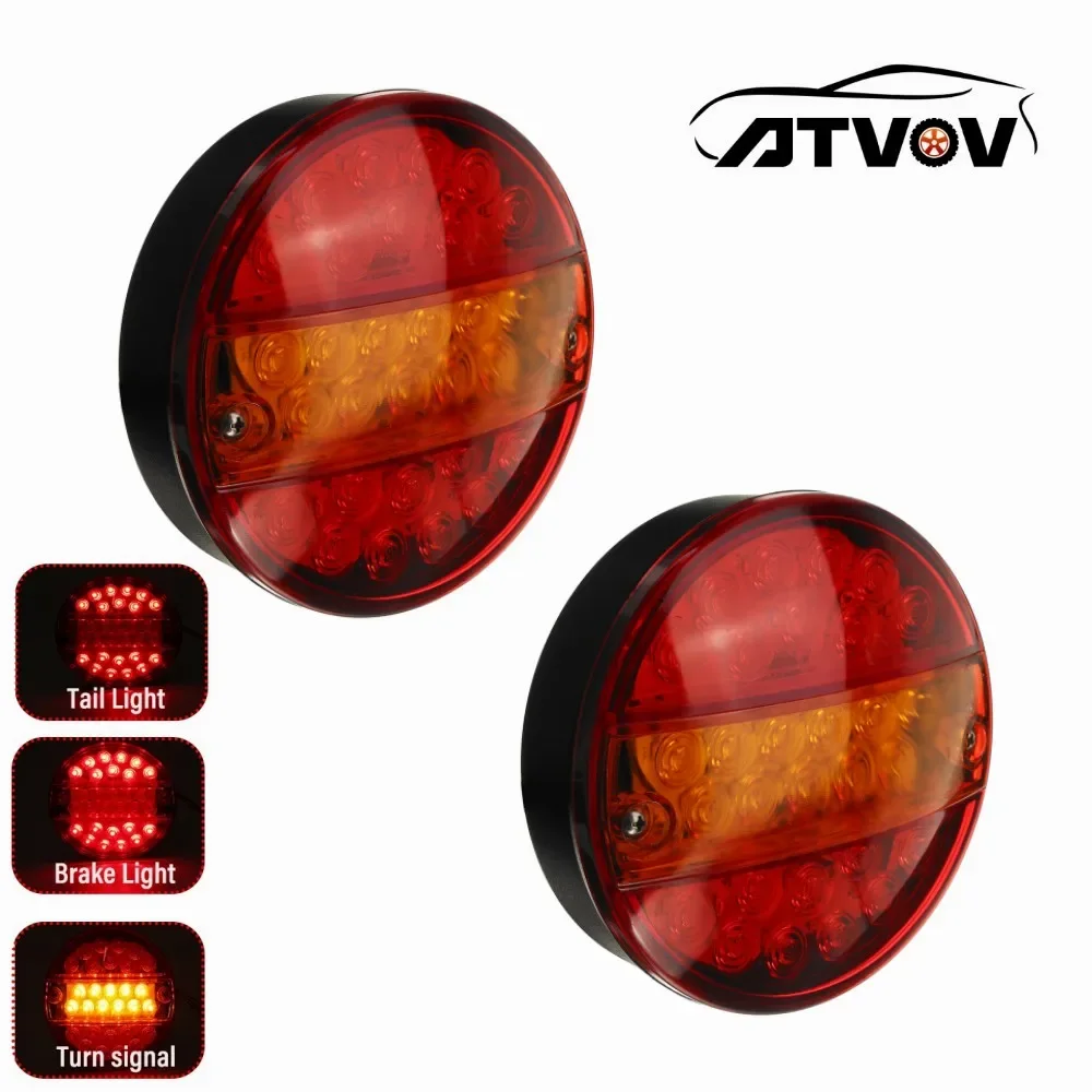 

ATVOV 2/4PCS 12V-24V 29 LED Tail Light Round 5.6" Hamburger Rear Brake Reverse Turn Stop Signal Lamp Van Trailer Truck Lorry ATV