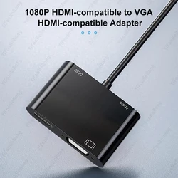 HDMI-Compatible to VGA+HDMI-Compatible 1080P 3.5mm Jack Adapter Splitter For Computer Desktop Laptop Monitor Projector HDTV