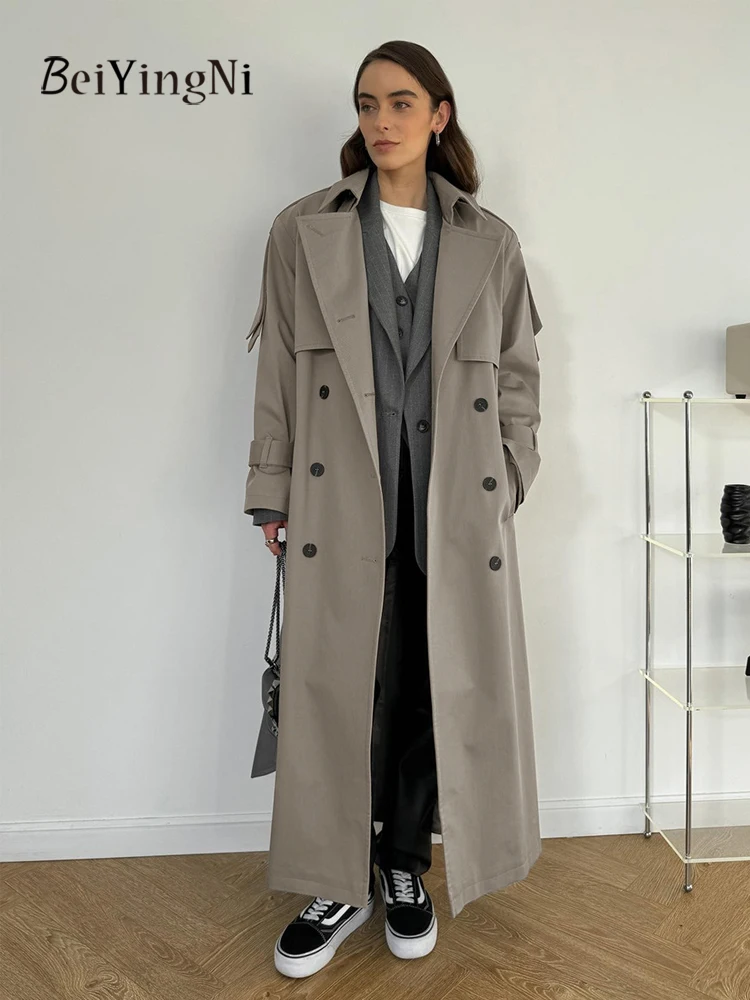 Beiyingni الشتاء المرأة سترة واقية طويلة 2025 موضة جديدة القطن خمر الإناث خندق معطف أنيق فاخر يندبروف أبلى #3