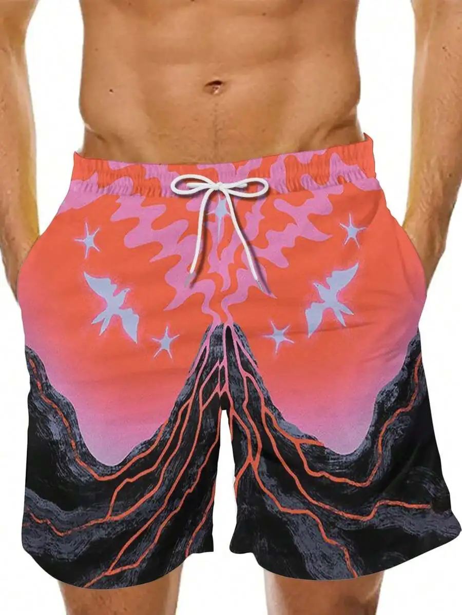 

Apocalyptic Print Mens Loose Casual Shorts With Drawstring Waist