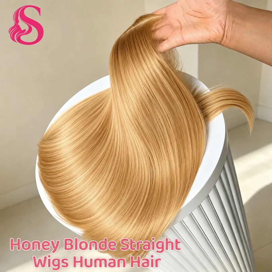 

13x6 Honey Blonde HD Transparent Lace Front Wigs Human Hair #27 Colored Brazilian Bone Straight Lace Frontal Human Hair Wigs