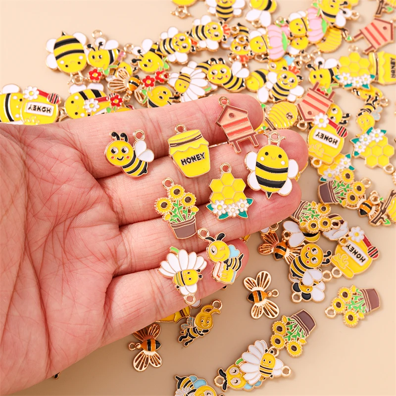 20 Stück Cartoon-Mix-Tier-Honigbienen-Anhänger, Emaille-Bienen-Anhänger für Schmuckherstellung, Ohrringe, Halsketten, DIY-Bastelzubehör – Detail 2