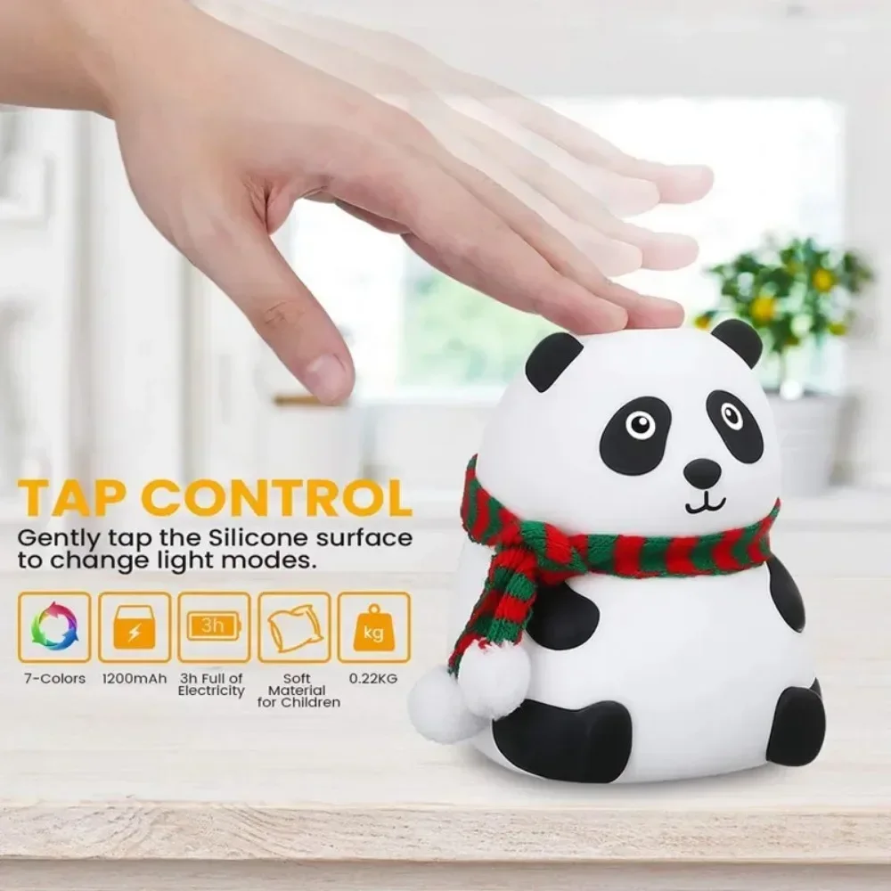 Baby Night Light Timing USB Rechargeable Panda Nursery Sleeping Lamp Portable Beside Touch Lamp for Room Decoration